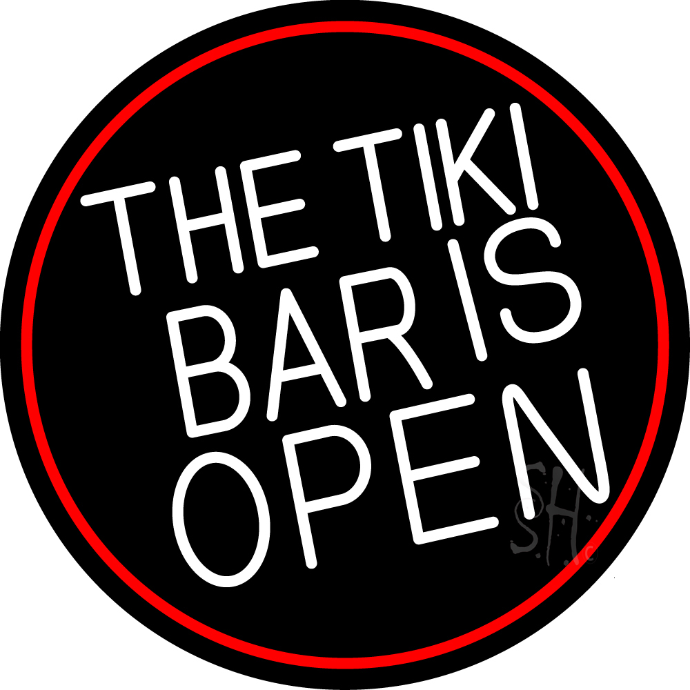 The Tiki Bar Is Open Oval With Red Border LED Neon Sign - Tiki Bar Neon ...