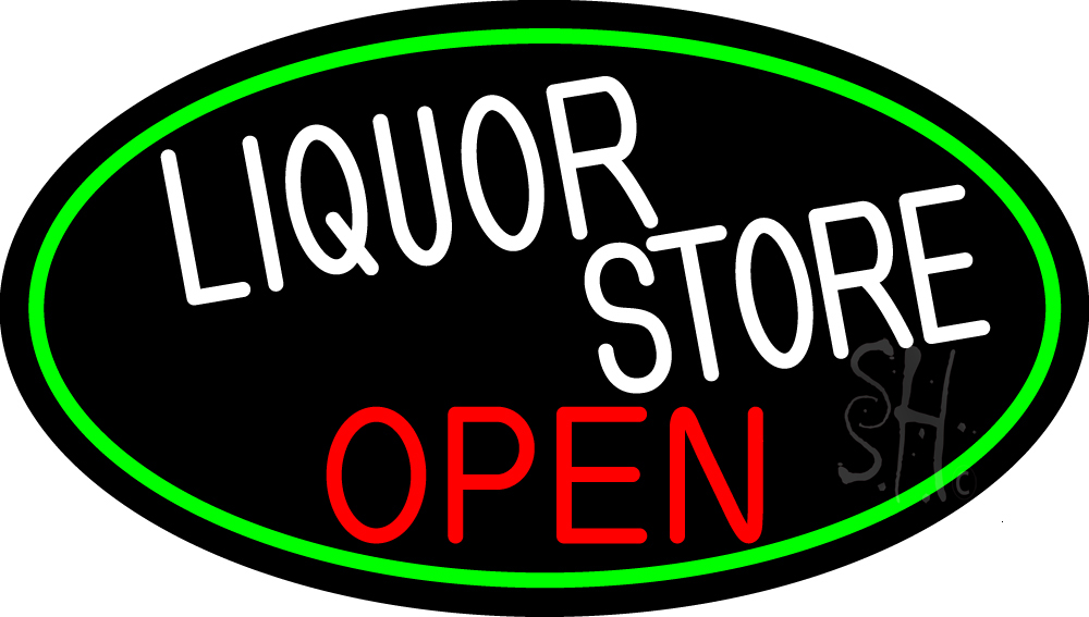 Liquor Store Open Oval With Green Border Neon Sign Liquor Open Neon