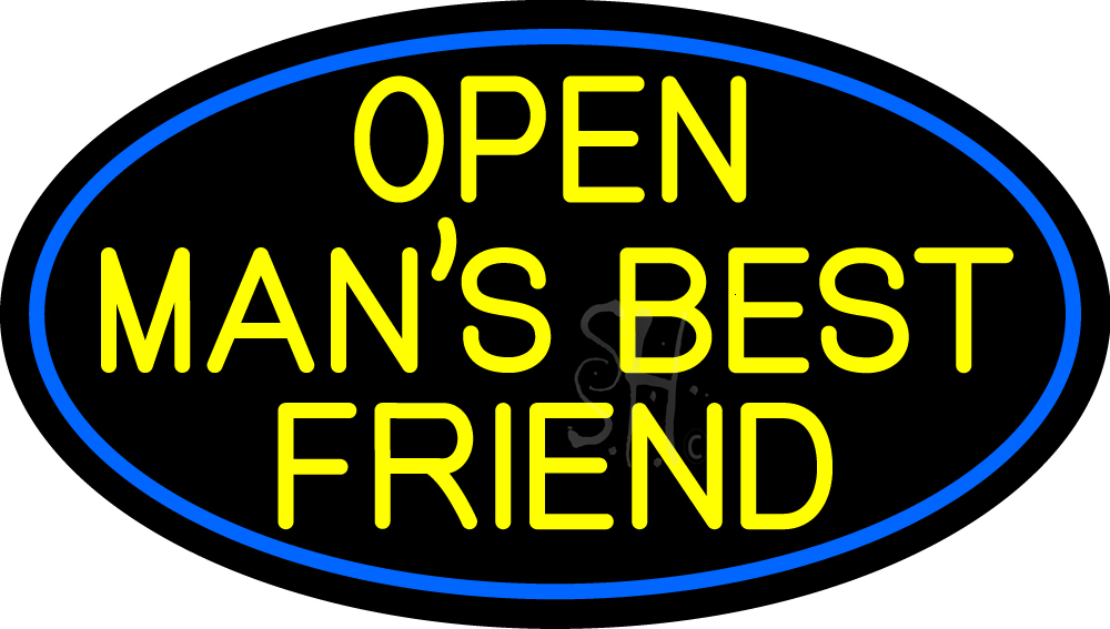 Yellow Open Mans Best Friend Oval With Blue Border LED Neon Sign - Beer ...