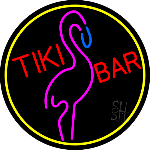 Tiki Bar Neon Clock Sign – Parrot Island 'Time 5:00' Cocktails Lamp
