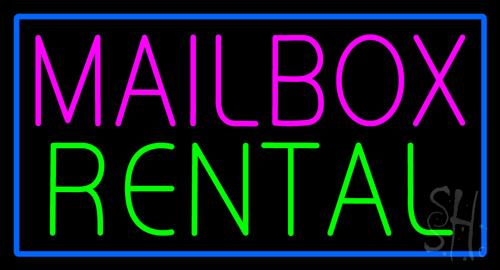 Mailbox Rental Blue Rectangle LED Neon Sign Mailbox Rental Neon Signs