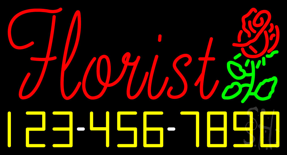 Red Florist with Phone Number LED Neon Sign Florist Neon Signs